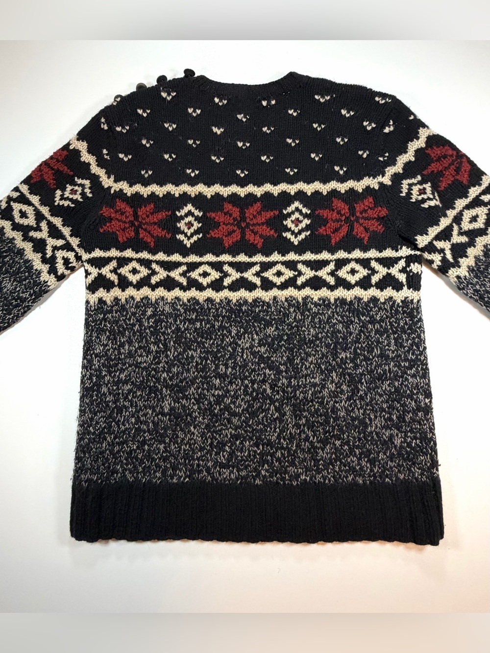 Ralph Lauren Sweater Hand Knit Snowflake Fair Isle Holiday Wool Silk Black Sz M - Picture 11 of 12